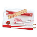Clear Translucent Pouch School Kit w/ 2 Pencils, 6" Ruler, Pen & Sharpener (Spot Color)